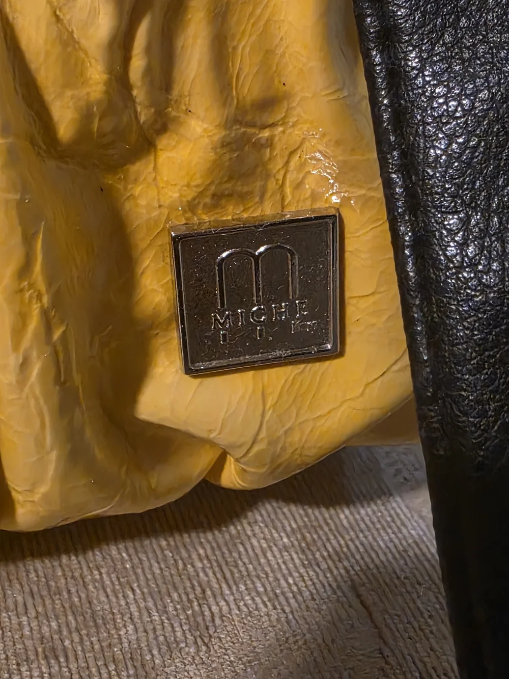 Miche Yellow Gathered Leather Shoulder Bag with Black Strap